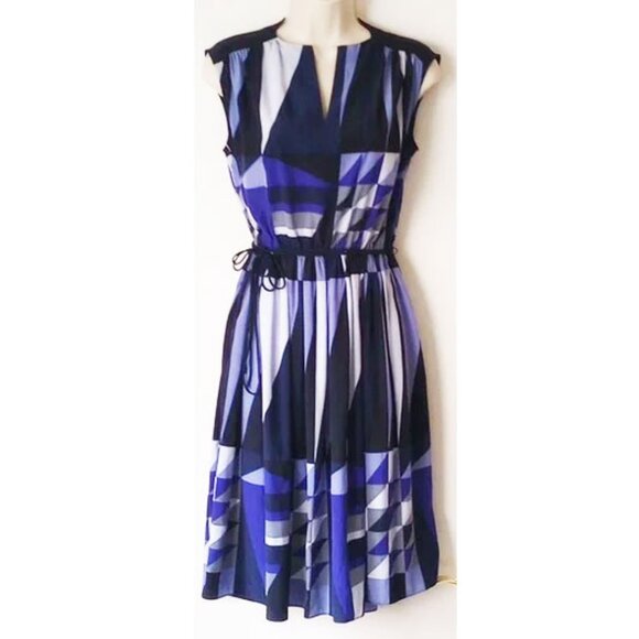 Adrianna Papell V-Neck Sleeveless Career Dress S Blue Geometric Print - Picture 1 of 8